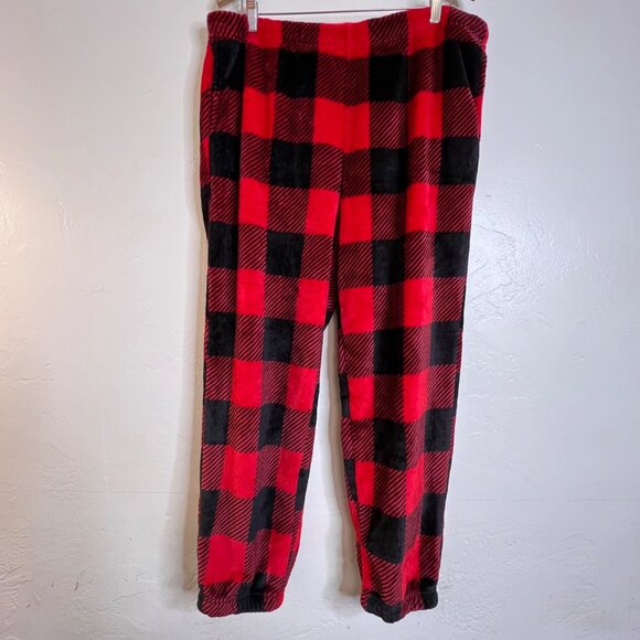 Joyspun Women's Plush Hoodie and Joggers Pajama Set 2-Piece XL Fleece Red/Black - Picture 14 of 16